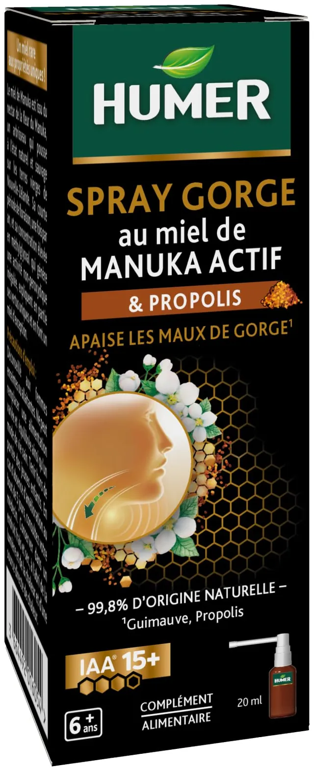 Humer Maux de Gorge spray gorge manuka 20 ml 98% naturel